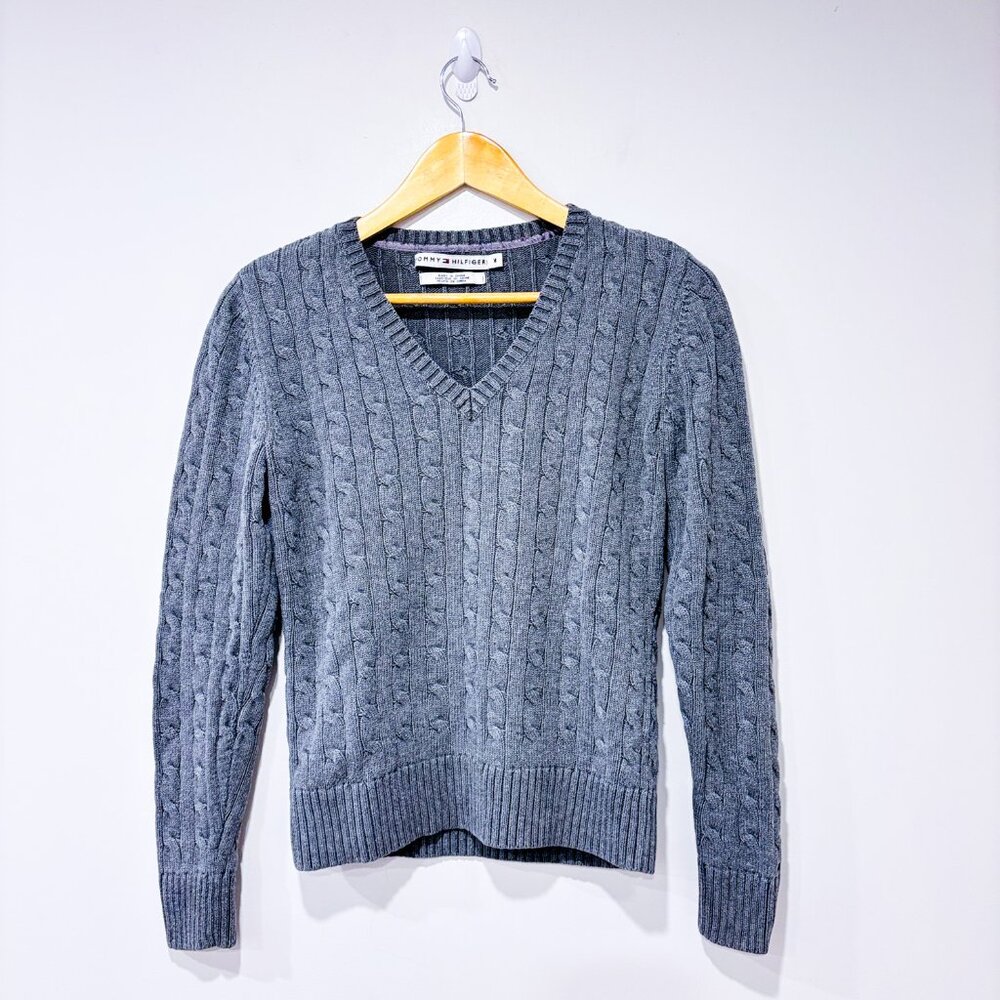TOMMY HILFIGER‎ Grey cable knit sweater | Cozy preppy | Medium